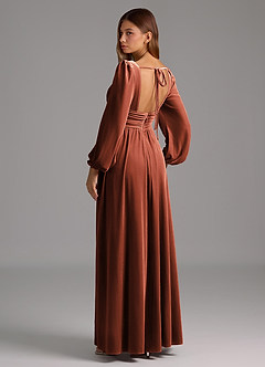 Azazie Norah Bridesmaid Dresses Terracotta A-Line Long Sleeve Velvet Dress image3