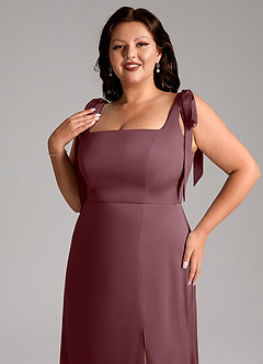 Azazie Frostine Bridesmaid Dresses Sangria A-Line Bow Stretch Satin Dress image12