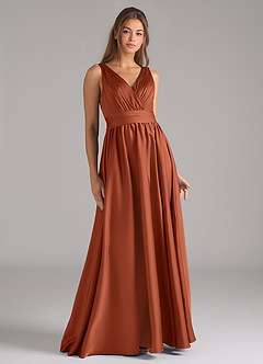 Azazie Kora Brautjungfernkleider A-Linie Plissee Stretch-Satin Kleid Zedernrose image1