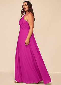 Azazie Ginger Bridesmaid Dresses Fuchsia A-Line Halter Pleated Chiffon Dress image11