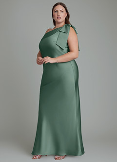 Azazie Yuanna Bridesmaid Dresses Eucalyptus Mermaid One Shoulder Stretch Satin Dress image13