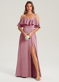 Azazie Jean Bridesmaid Dresses Vintage Mauve A-Line Off the Shoulder Stretch Satin Dress image1