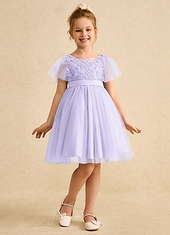 Azazie Queenie Robe Demoiselle D'honneur Fillette Robe Trapèze en Dentelle Lilas image3