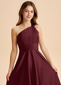 Azazie Charlize Junior Cabernet A-Line Pleated Stretch Satin Dress image6