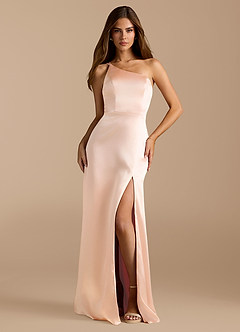 Azazie Trina Jurken voor bruidsmeisjes Jurk van Metaalachtig Satijn met A-Lijn One-Shoulder Rosé Goud image3
