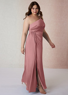 Azazie Mika Bridesmaid Dresses Dusty Rose Sheath One Shoulder Stretch Satin Dress image10