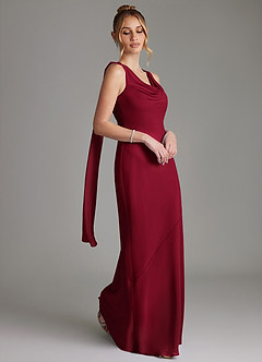 Azazie Essence Bridesmaid Dresses Burgundy Sheath Chiffon Dress image5