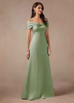 Azazie Amelia vestidos de madre de la novia Vestido de Salvia Polvorienta de Satén Elástico de Corte En A con Vestidos sin tirantes image4