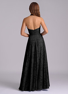 Azazie Tessie At-home Try On Dresses Black A-Line Pleated Floral Burnout Dress image2