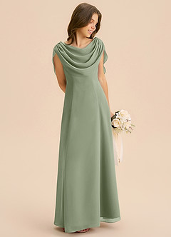 Azazie Lambie Junior Pistachio A-Line Pleated Chiffon Dress image7