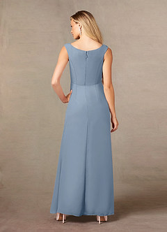 Azazie Yarrow Mère de la mariée Robes Robe Trapèze en Mousseline de soie Plissée Bleu Poussiéreux image2