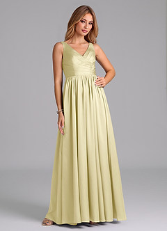 Azazie Keyla Final Sale Lemon Sorbet A-Line Pleated Stretch Satin Dress image5