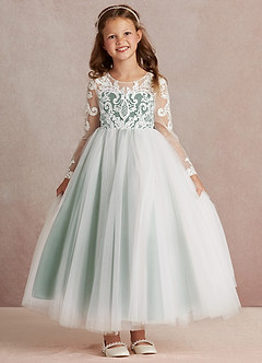 Azazie Elodie vestidos de niña de las flores Vestido de Marfil Eucalipto de Encaje de Princesa image3