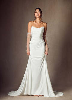 Azazie Elyse Wedding Dresses Diamond White Mermaid Strapless Crepe Back Satin Dress image10