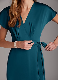 Azazie Nico Brudtärnklänningar Klänning av A-Line i Stretch Satin V-ringad Bläckblå image7