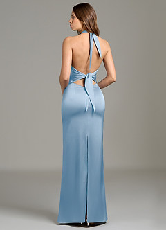 Azazie Francesca Bridesmaid Dresses Powder Blue Sheath Stretch Satin Dress image4