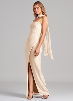 Azazie Calandra Suknie dla druhen Osłona Pofałdowany Szyfon Do ziemi Sukienka image4