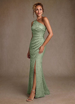 Azazie Joylin Mother of the Bride Dresses Dusty Sage Trumpet One Shoulder Floral Burnout Dress image3