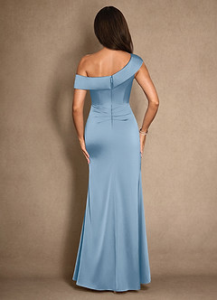 Azazie Hamptons 신부의 어머니 드레스 A라인 주름진 스트레치 새틴 플로어 길이 드레스 image2