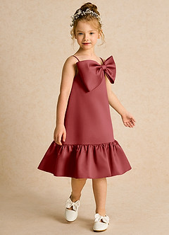 Azazie Kiwi Flower Girl Dresses Rust A-Line Spaghetti Strap Matte Satin Dress image3
