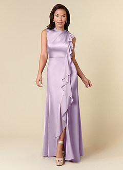 Azazie Narine Abiti per la Madre della Sposa Abito A-Line in Raso Elasticizzato Scollo alto plissettato Lilla Glassato image3