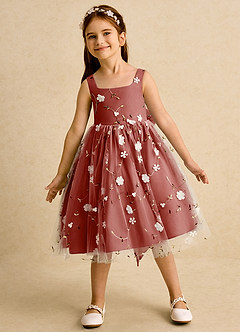 Azazie Bean Flower Girl Dresses Terracotta Ball-Gown Sleeveless Tulle Dress image3