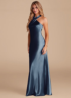 Azazie Doretta Bridesmaid Dresses Dark Navy Mermaid Bow Metallic Satin Dress image4