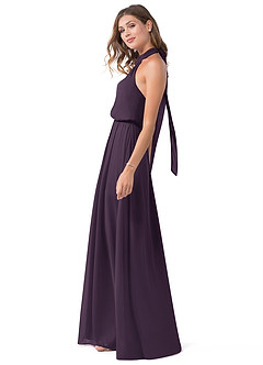 Azazie Landry Bridesmaid Dresses Plum A-Line Pleated Mesh Dress image3