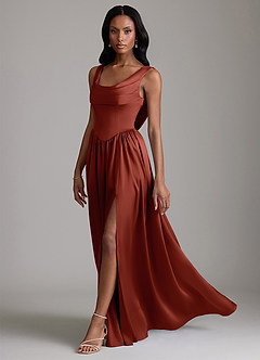 Azazie Novi Bridesmaid Dresses Terracotta A-Line with Pockets Stretch Satin Dress image6