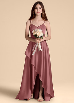 Azazie Prisha Junior Jurk van Stretch Satijn met A-Lijn Geplooid Amethist image6