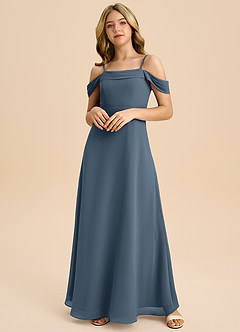 Azazie Anselie Junior Vestido de Neptuno de Gasa de Corte en A con Vestidos sin tirantes image3