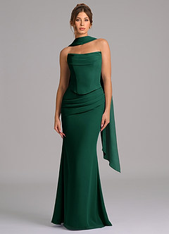 Azazie Sorrel Bridesmaid Dresses Emerald Mermaid Corset Chiffon Dress image4