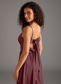 Azazie Zeya Bridesmaid Dresses Sangria A-Line Pleated Stretch Satin Dress image5