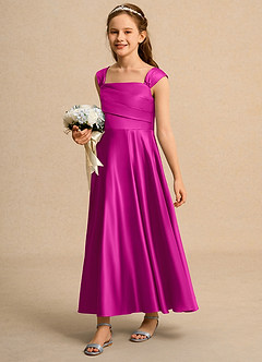 Azazie Bundle Girls Formal Flower Girl Dresses Fuchsia A-Line Pleated Matte Satin Dress image5