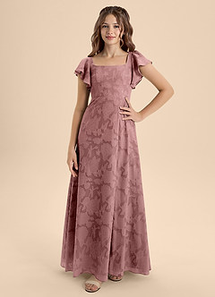 Azazie Bondi Junior Robe Trapèze en Blumen-Burnout Arc Rose Poussiéreuse image4