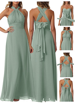 Azazie Fifi Robes de demoiselle d'honneur Robe Trapèze Convertible en Mousseline de soie Sans bretelles Sauge D'argent image9
