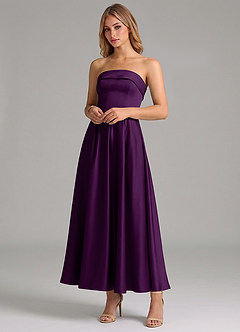 Azazie Lucienne Bridesmaid Dresses Grape A-Line Pleated Stretch Satin Dress image4