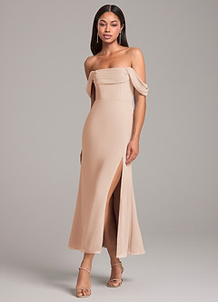 Azazie Saige Bridesmaid Dresses English Rose Sheath Off the Shoulder Chiffon Convertible Dress image3