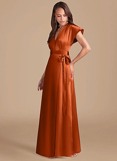 Azazie Nico Bridesmaid Dresses Burnt Orange A-Line Pleated Metallic Satin Dress image3