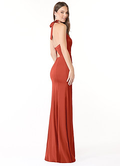 Azazie Emeria Robes de demoiselle d'honneur Robe Sirène en Satin extensible Plissée Rouille image5
