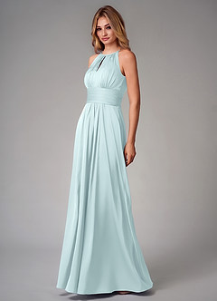 Azazie Bonnie Bridesmaid Dresses Sea Glass A-Line Pleated Stretch Satin Dress image3