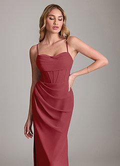 Azazie Mai Bridesmaid Dresses Pomegranate Sheath Pleated Chiffon Dress image5