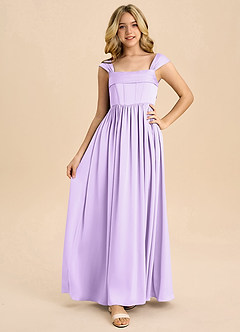 Azazie Hattie Junior Lilac A-Line Pleated Stretch Satin Dress image5