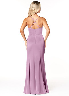 Azazie Marzia Bridesmaid Dresses Wisteria Sheath Cowl Pleated Stretch Satin Dress image2