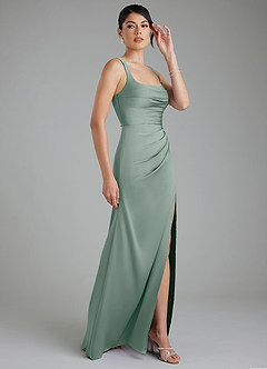 Azazie Sierra Bridesmaid Dresses Silver Sage A-Line Corset Stretch Satin Dress image4