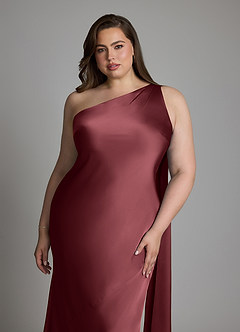Azazie Juniper Bridesmaid Dresses Merlot Mermaid One Shoulder Stretch Satin Dress image12