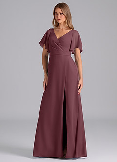 Azazie Ambrosia Jurken voor bruidsmeisjes Jurk van Chiffon met A-Lijn Geplooid Sangria image1