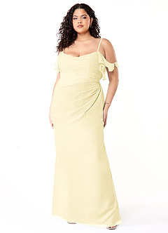 Azazie Emeralda Bridesmaid Dresses Lemon Sorbet Sheath Off the Shoulder Chiffon Dress image7