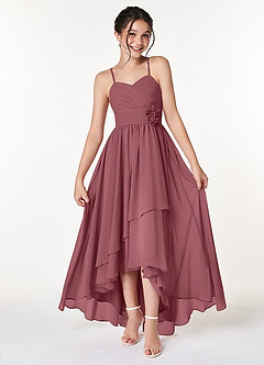 Azazie Catalina Junior Desert Rose A-Line Ruched Chiffon Dress image1
