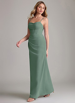 Azazie Mai Bridesmaid Dresses Eucalyptus Sheath Pleated Chiffon Dress image4